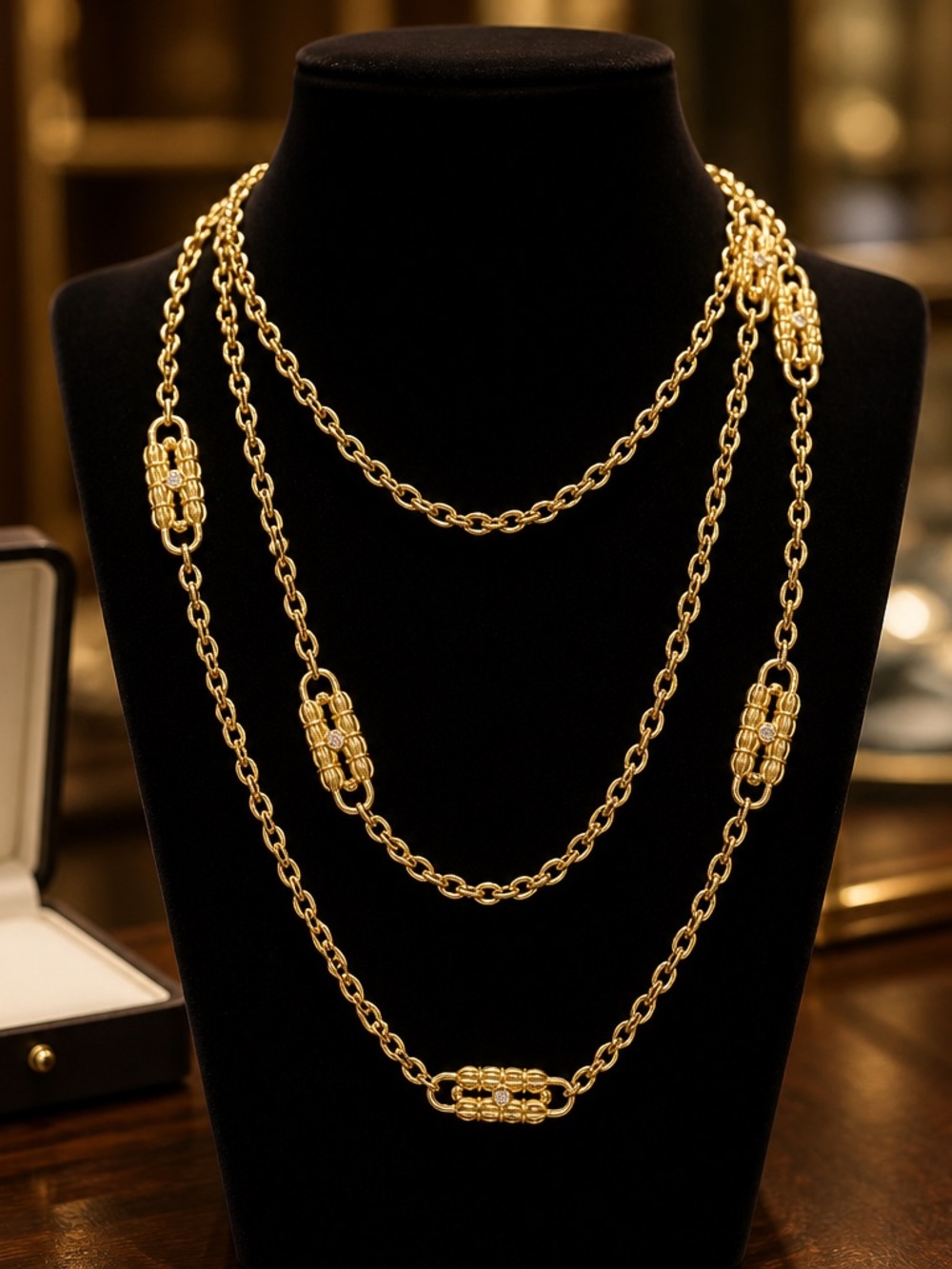 Layered Gold Chain Necklace with Decorative Bead Accents Jackelin Kennedy